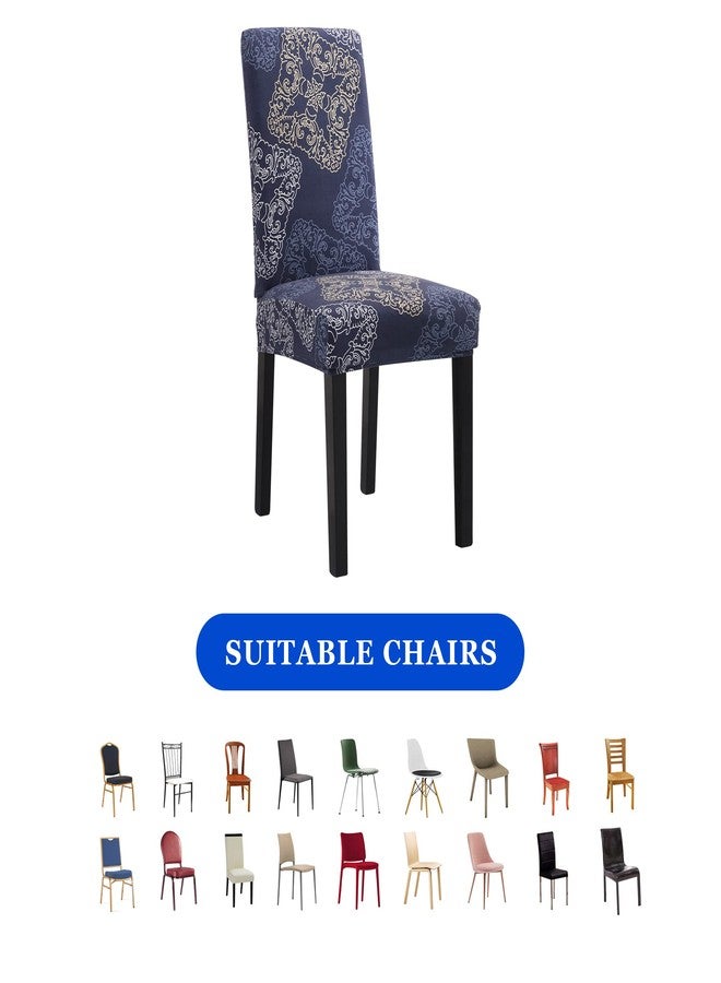 Sufdari Dining Chair Covers,Kitchen Chair Cover,Parsons Chair Slipcover,Spandex Chair Protectors for Dining Room Stretch Chairs Cover Set of 4 -Blue Geometric - Image 4