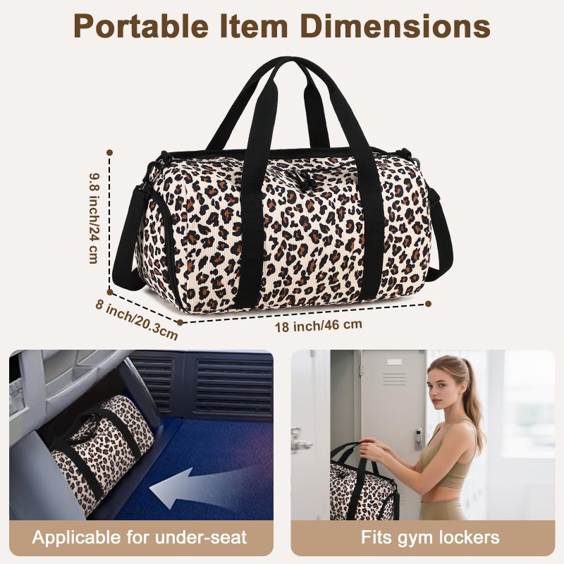BTOOP Duffle Bag for Gym Sports Women Girls Workout Travel Bag Weekender with Shoe Compartment and Wet Pocket (Trendy Leopard Print) - Image 3