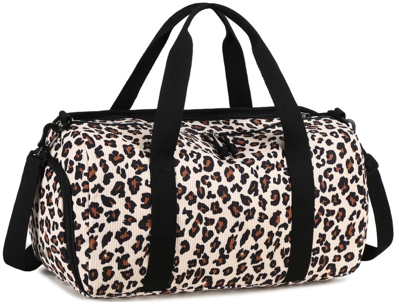 BTOOP Duffle Bag for Gym Sports Women Girls Workout Travel Bag Weekender with Shoe Compartment and Wet Pocket (Trendy Leopard Print) - Image 1