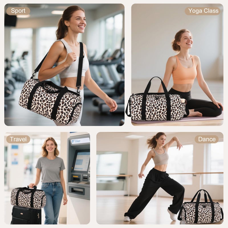 BTOOP Duffle Bag for Gym Sports Women Girls Workout Travel Bag Weekender with Shoe Compartment and Wet Pocket (Trendy Leopard Print) - Image 2