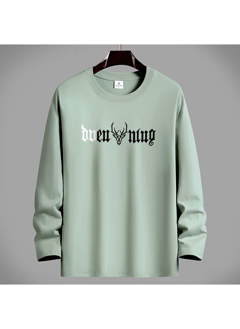 Generic - 2024 New Xinjiang Cotton Fat Man T-Shirt Long Sleeve Thin Pure Cotton Top Sweat Shirt Loose Fit Mens Clothing Plus Size Fog Blue - Image 1