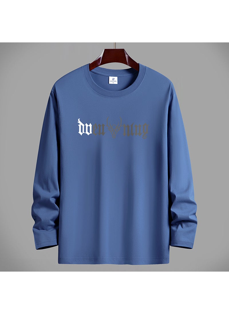 Generic - 2024 New Xinjiang Cotton Fat Man T-Shirt Long Sleeve Thin Pure Cotton Top Sweat Shirt Loose Fit Mens Clothing Plus Size Fog Blue - Image 1