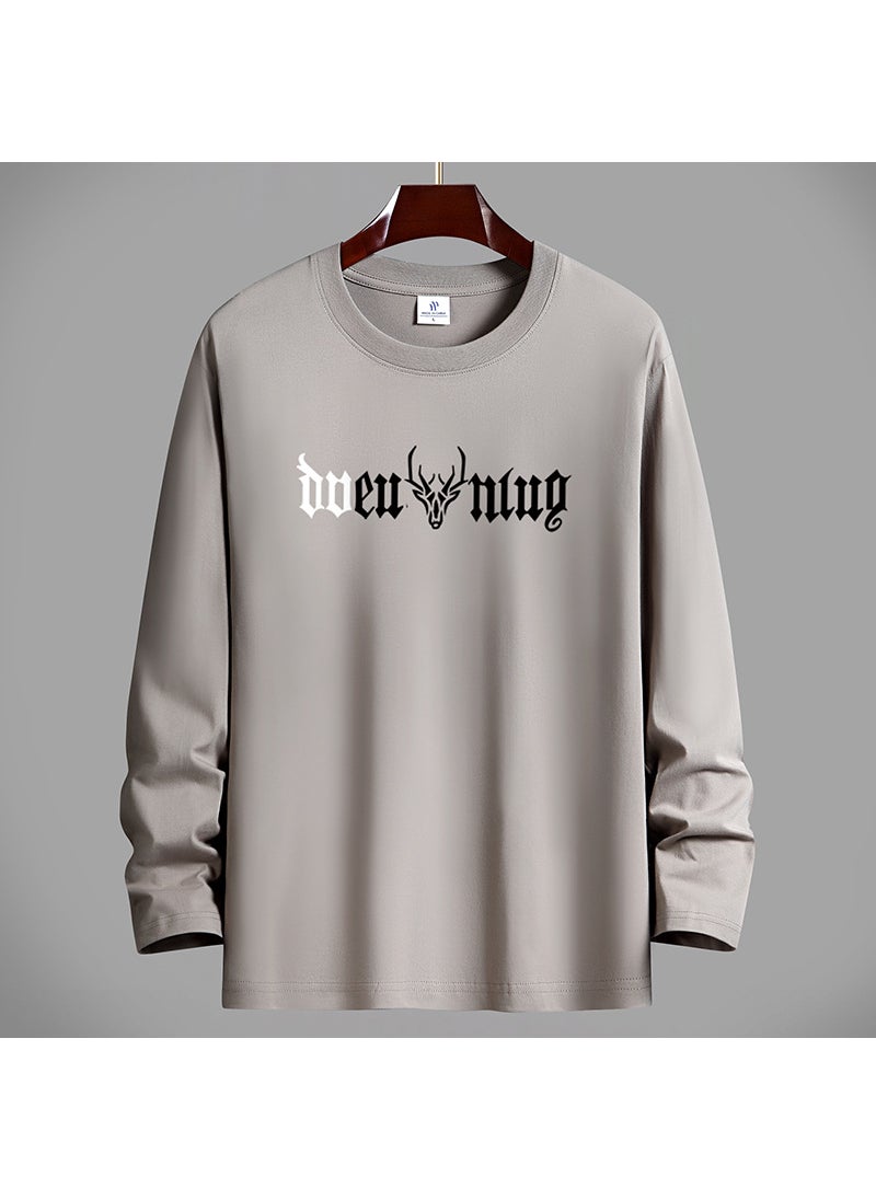 Generic - 2024 New Xinjiang Cotton Fat Man T-Shirt Long Sleeve Thin Pure Cotton Top Sweat Shirt Loose Fit Mens Clothing Plus Size Fog Blue - Image 1