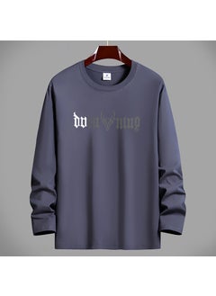 Generic 2024 New Xinjiang Cotton Fat Man T-Shirt Long Sleeve Thin Pure Cotton Top Sweat Shirt Loose Fit Mens Clothing Plus Size Fog Blue  - Image 2