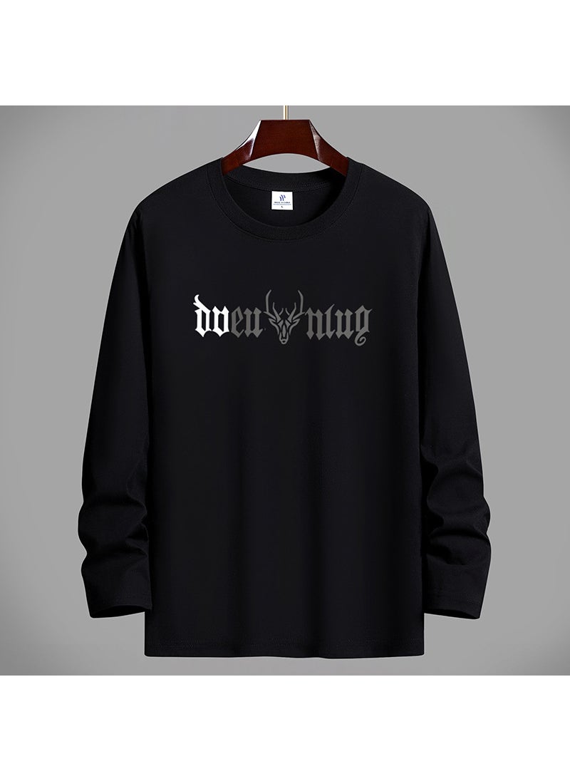Generic - 2024 New Xinjiang Cotton Fat Man T-Shirt Long Sleeve Thin Pure Cotton Top Sweat Shirt Loose Fit Mens Clothing Plus Size Fog Blue - Image 1