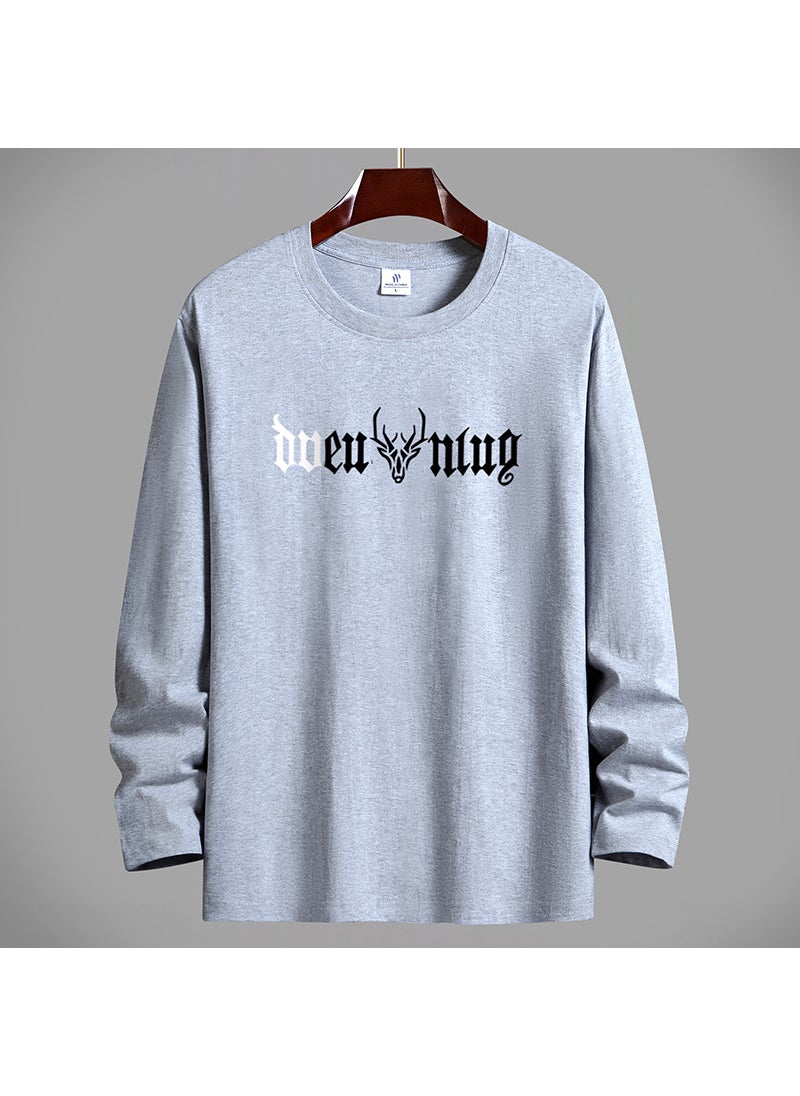 Generic - 2024 New Xinjiang Cotton Fat Man T-Shirt Long Sleeve Thin Pure Cotton Top Sweat Shirt Loose Fit Mens Clothing Plus Size Fog Blue - Image 1