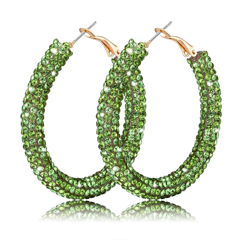 NLCAC St Patrick Day Earrings Green Glitter Hoop Earrings Bohemian Sparkle Resin Rhinestone Wrapped Hoop Dangle Earrings for Women (Green) - Image 1