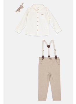 Toddlers Boy 4 Pieces Solid Pants, Shirt, Bow Tie And Detachable Suspender Belts, White
