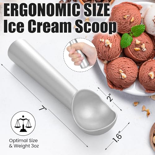 CUNSENR 7 inch Ice Cream Scoop - One-Piece Nonstick Aluminum Ice Cream Scooper - Professional Metal Ice Cream Spoon - Durable, Easy to Use & Clean - Lightweight Cookie Spoon - Scoop Ice Cream (Sliver) - Image 2