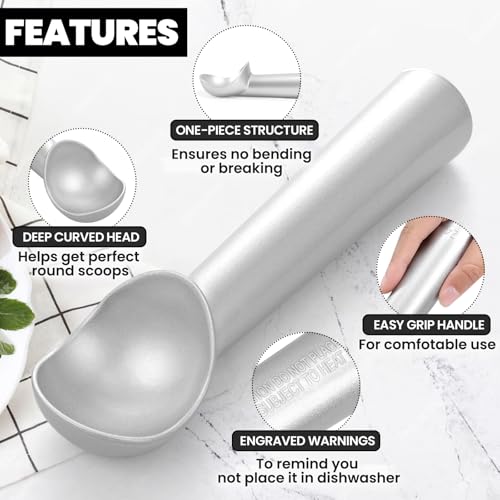 CUNSENR 7 inch Ice Cream Scoop - One-Piece Nonstick Aluminum Ice Cream Scooper - Professional Metal Ice Cream Spoon - Durable, Easy to Use & Clean - Lightweight Cookie Spoon - Scoop Ice Cream (Sliver) - Image 4