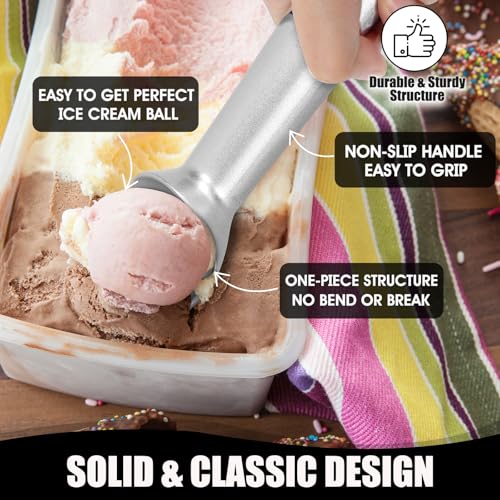 CUNSENR 7 inch Ice Cream Scoop - One-Piece Nonstick Aluminum Ice Cream Scooper - Professional Metal Ice Cream Spoon - Durable, Easy to Use & Clean - Lightweight Cookie Spoon - Scoop Ice Cream (Sliver) - Image 3