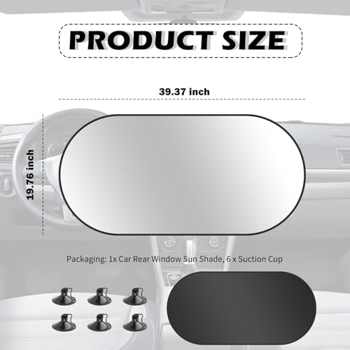carleef Back Window Sun Shades for Car210T Titanium Silver Rear Window Sun Shade with Suction Cup Keeps Cars Interior Cool3937 1976 Universal Sunshade for Car Windshield Rear - Image 3