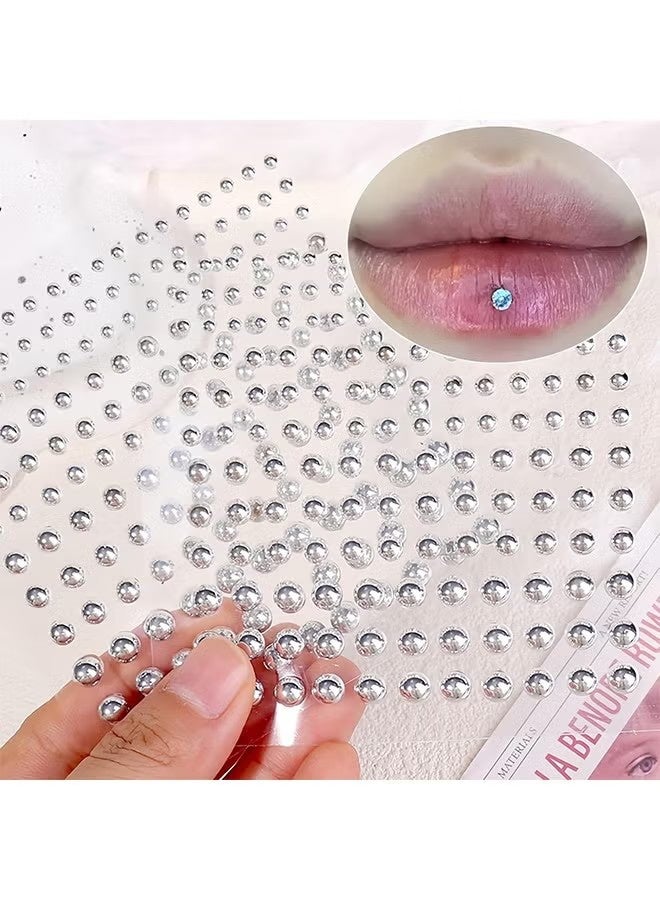 YJ 660pcs Sliver Face Gem Rhinestones Stickers Fake Lip Nails Stickers Fake Nose Stud Eyebrow Ear Stud Non Piercing Earring Studs Silver Belly Button Jewelry Gothic Cool Punk Y2K Makeup for Women Men - Image 3