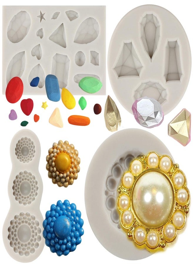 Sijiangmold Mini Gems Silicone Mold Pearl Diamond Brooch Silicone Fondant Broach Mold For Cake Decorating Candy Cupcake Topper Polymer Clay Set Of 4 - Image 1
