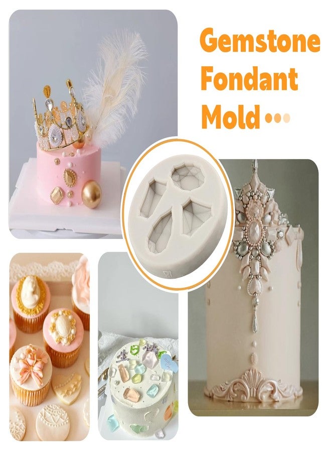 Sijiangmold Mini Gems Silicone Mold Pearl Diamond Brooch Silicone Fondant Broach Mold For Cake Decorating Candy Cupcake Topper Polymer Clay Set Of 4 - Image 4