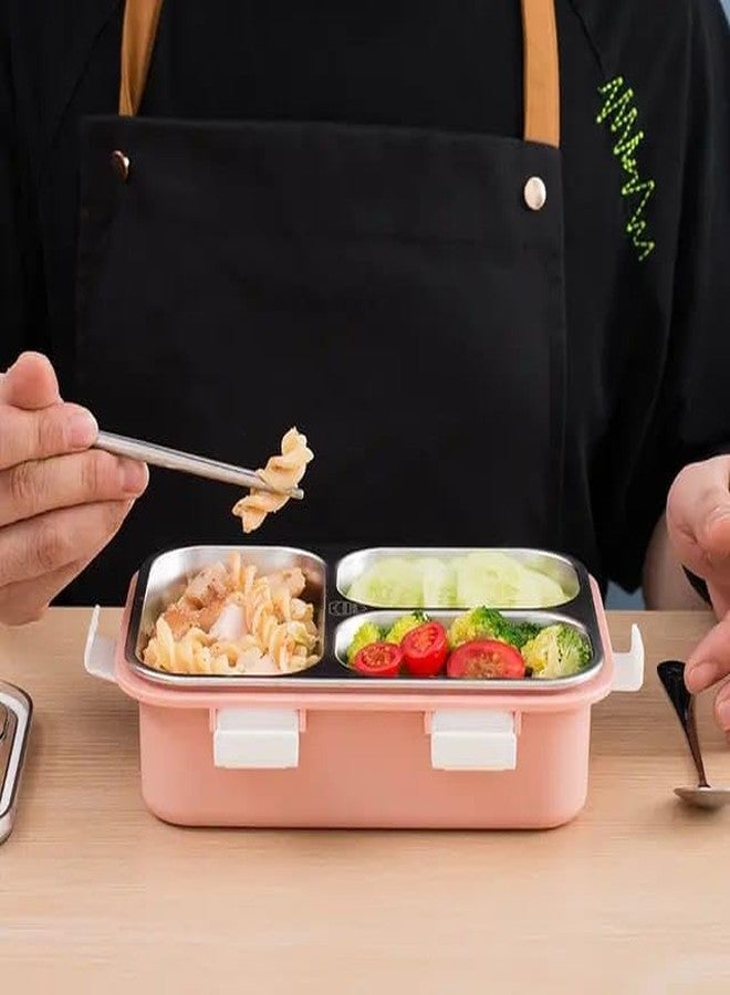 Finner 3 Compartment Lunch Box with 1 Spoon Leak Proof Microwave Freezer Safe Thermal Insulation Portable Stainless Steel. - Image 2