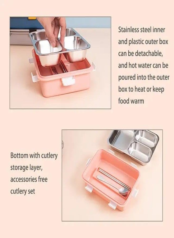 Finner 3 Compartment Lunch Box with 1 Spoon Leak Proof Microwave Freezer Safe Thermal Insulation Portable Stainless Steel. - Image 4