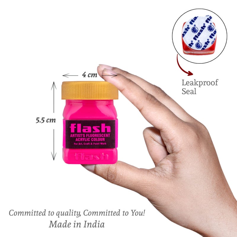 Flash Fluorescent Acrylic Paint Set | 6 Neon Colors | 50 ml, 1.7 fl oz Each | High Pigment Strength | Indoor | Non Toxic | Multi-Surface Paint | Pro Artist, Hobby Painters & Kid | Made in India - Image 3
