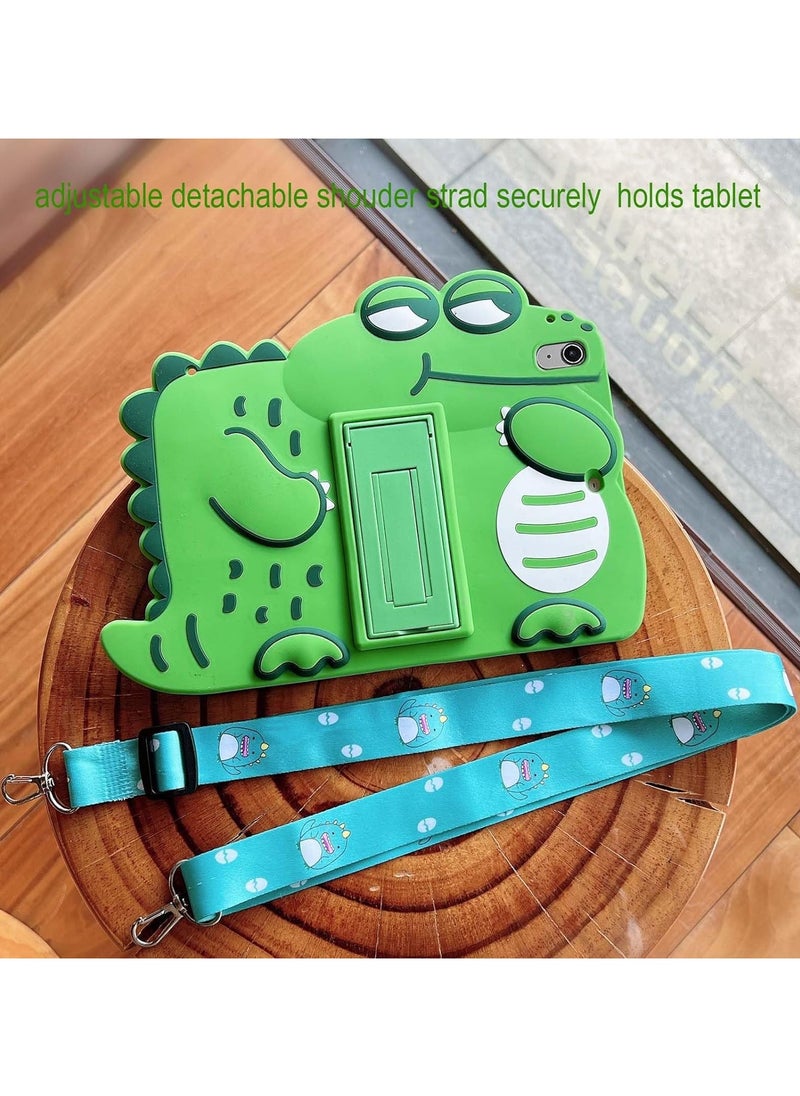 VKL Kids Case for iPad 10th Generation 2022 Cover for iPad 10.9 Inch + Screen Protector, 3D Cute Cartoon Case Silicone with Shoulder Strap & Stand Shockproof Cover, Dinosaur  - Image 3