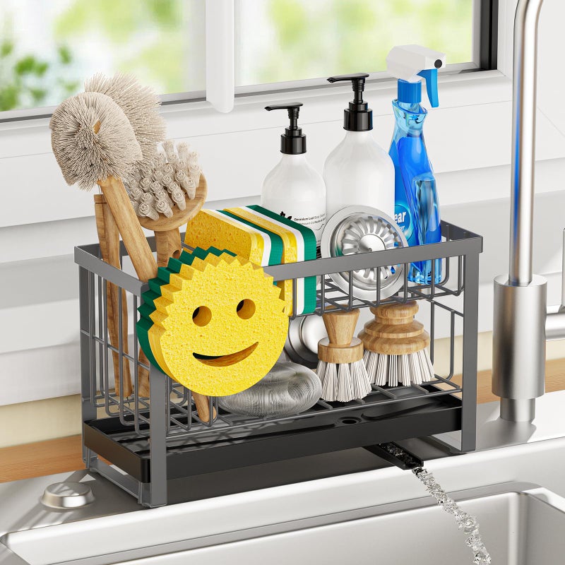 Taugast Sponge Holder for Kitchen Sink with Flexible Sink Caddy Smiley Face2 Tier Kitchen Sink Organizer Countertop and Storage EssentialsSoap Dispenser OrganizeHome Decor AccessoriesGray - Image 2