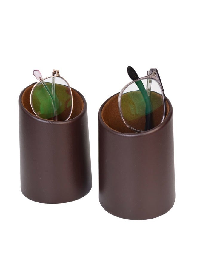 TECKE 2 Pack Eyeglass Holder Stand Protective Glasses Stand Case For Desks or Nightstands(Brown) - Image 1