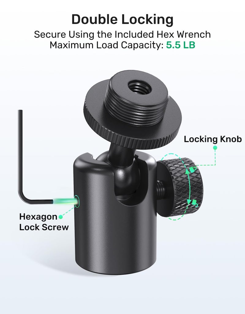 Borenbuir Ball and Socket Head Microphone Adapter with Angle Adjustmentâ€“ 360Â° Pan & 90Â° Tilt, with 5/8" and 3/8" All-Metal Adapter, Camera, Lightweight & Secure Locking, Swivel Mic Stand Adapter, Strong - Image 3