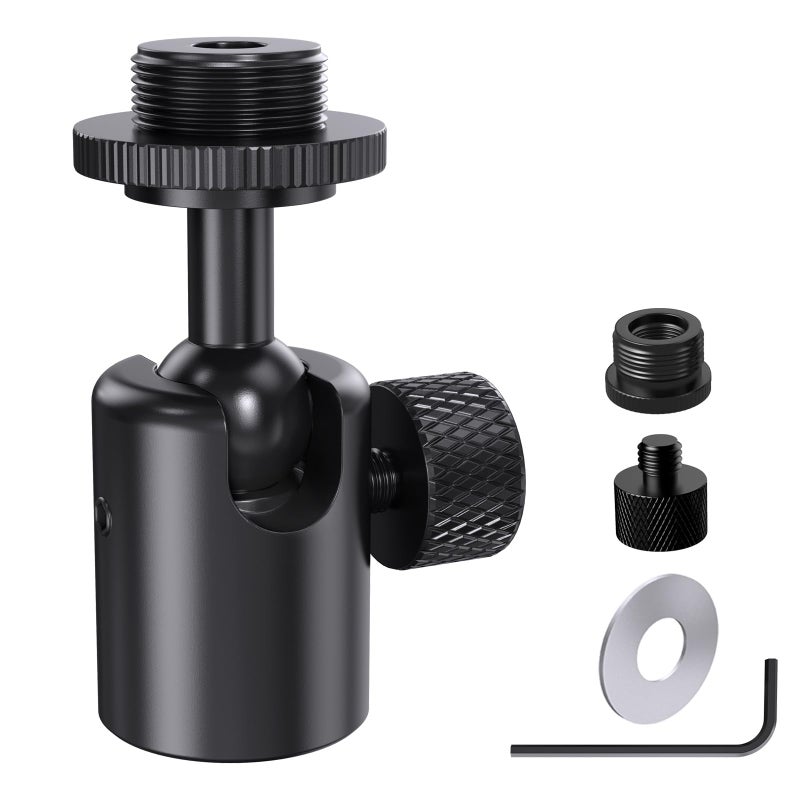 Borenbuir Ball and Socket Head Microphone Adapter with Angle Adjustmentâ€“ 360Â° Pan & 90Â° Tilt, with 5/8" and 3/8" All-Metal Adapter, Camera, Lightweight & Secure Locking, Swivel Mic Stand Adapter, Strong - Image 1