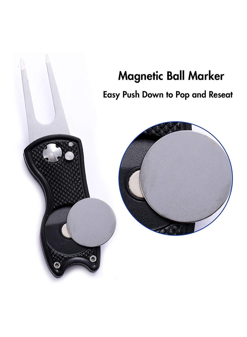 SYOSI Metal Foldable Golf Divot Tool, Golf Lawn Repair Folding Fork with Pop Up Button And Magnetic Ball Marker, Portable Golf Pitchfork, Fish Design (Pack of 2, Black, Blue) - Image 2