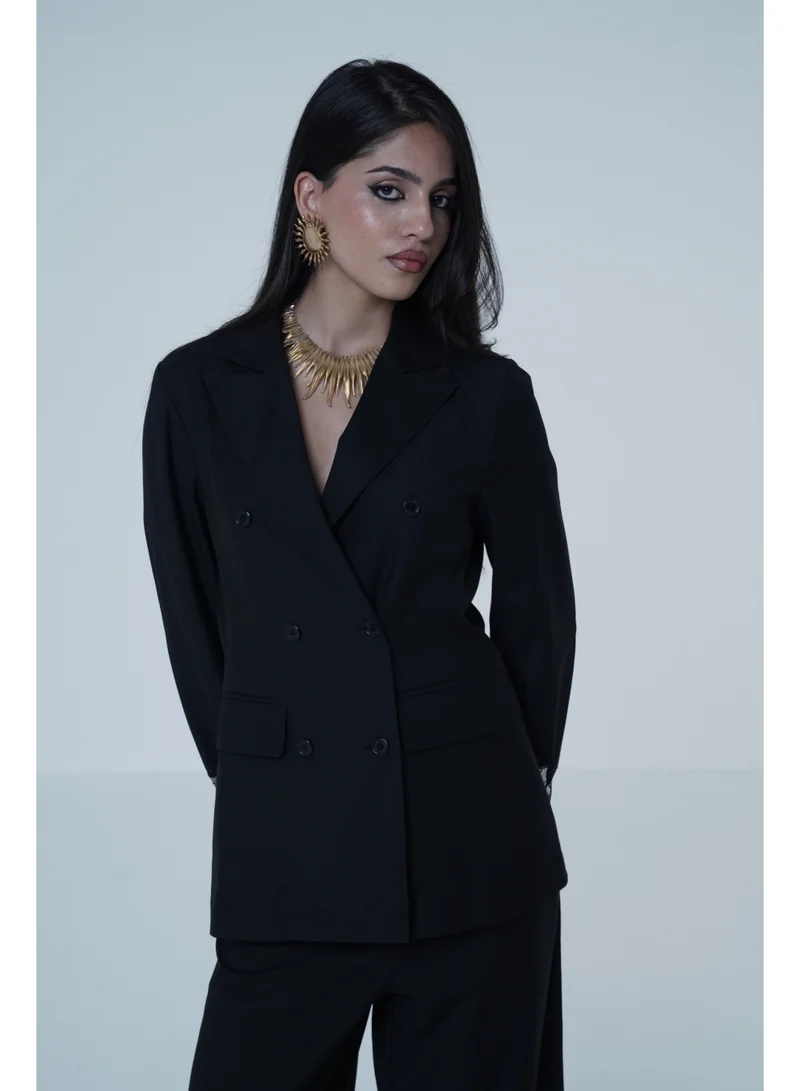 Ashita Fernandes Black Tailored Blazer with Lace Cuff Detail