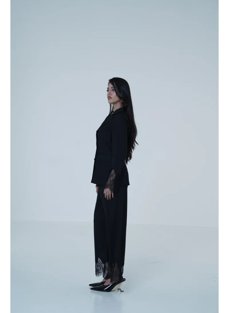 Ashita Fernandes Black Tailored Blazer with Lace Cuff Detail