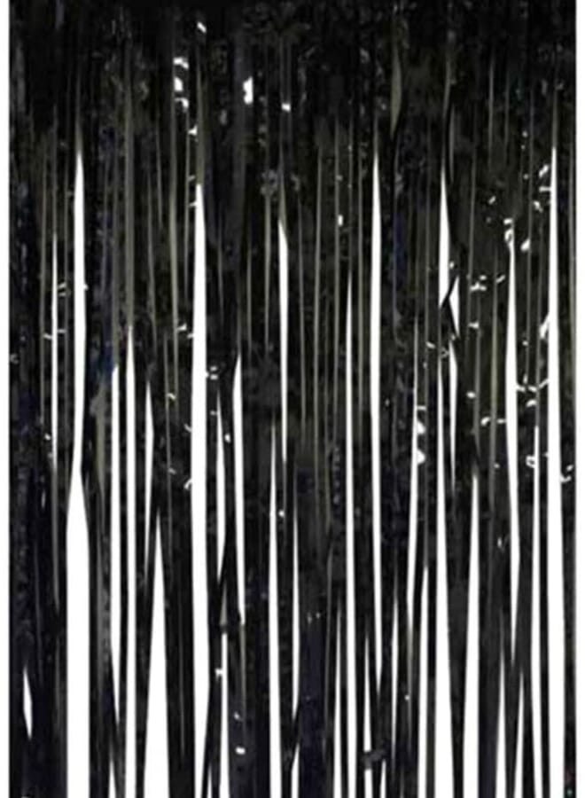 Party Time 1 Pc Metallic Black Foil Curtain Backdrop - Image 1