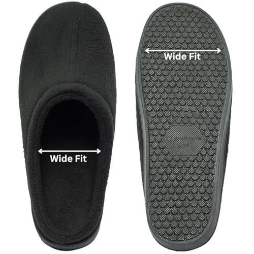 Alpine Swiss Wide Mens Fleece Clog Slippers | Wide Width Slip-On House Shoes with Memory Foam | Cozy Indoor Comfort BLK 13 W - Image 2