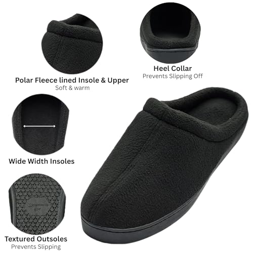 Alpine Swiss Wide Mens Fleece Clog Slippers | Wide Width Slip-On House Shoes with Memory Foam | Cozy Indoor Comfort BLK 13 W - Image 3