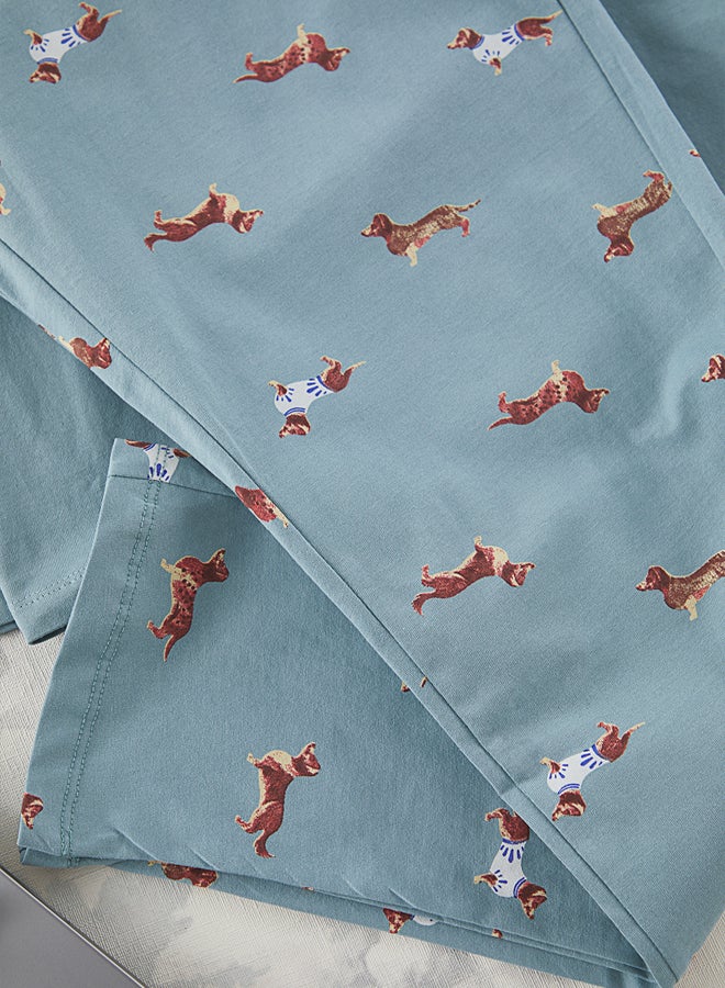 trendyol Blue 100% Cotton Regular Fit Animal Patterned Knitted Pajama Set - Image 4