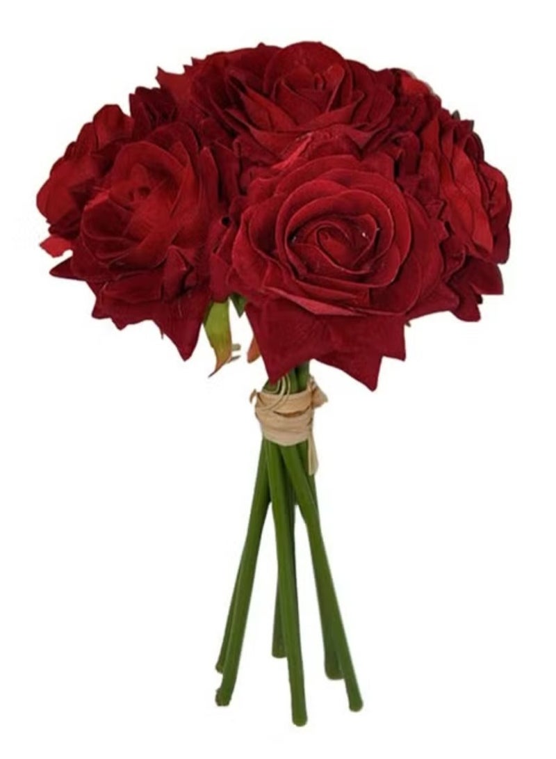 6-Piece Red Rose Artificial Flowers Bouquet, Faux Roses for Wedding, Home, Valentine's Day Decoration, Realistic Touch