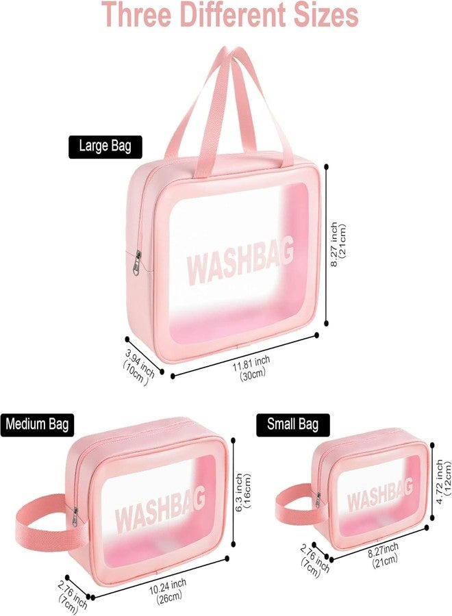 SKDBPM WASHBAG Clear Toiletry Travel Organizer Set, Black PVC Makeup Bags, 3 Piece Transparent Cosmetic Storage Pouches with Handles (Pink) - Image 5