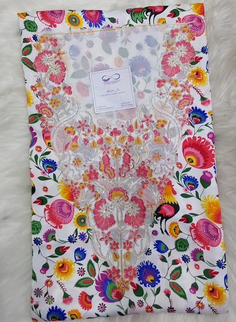 الريش البنفسجي  تطريز مخاوير خليجية  جلابية مطرزة من غير خياطة - Image 1