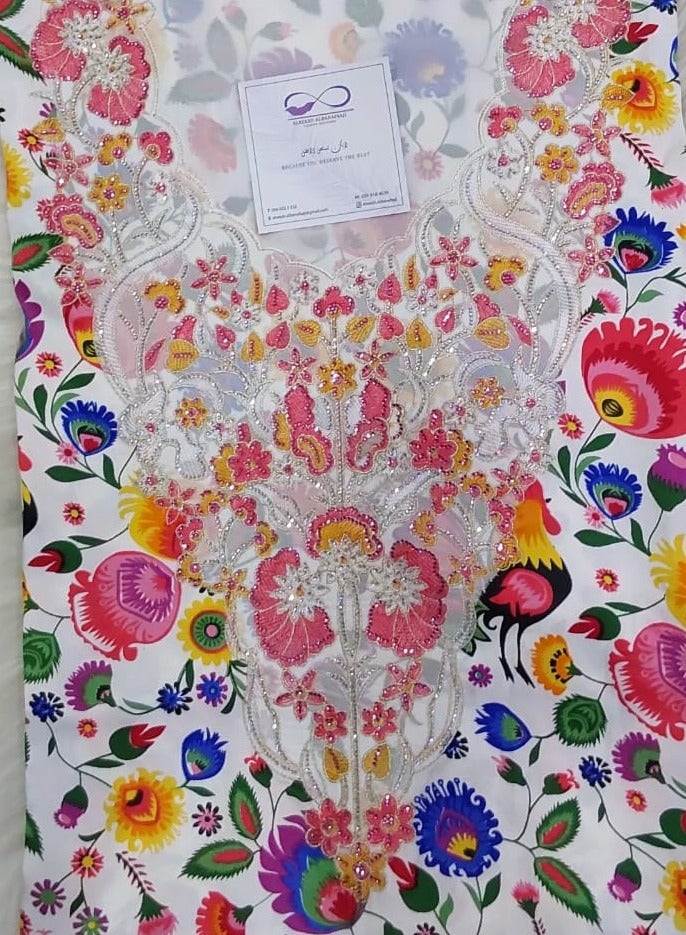 الريش البنفسجي  تطريز مخاوير خليجية  جلابية مطرزة من غير خياطة - Image 2