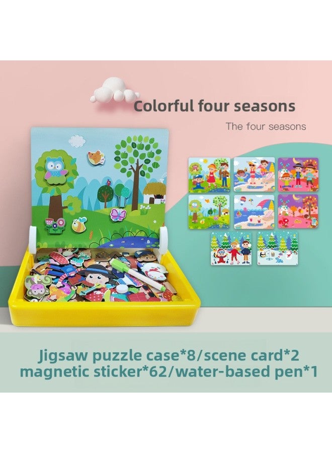 Magnetic Puzzle Children's Brain Toys 3-6 Years Old Baby Girls Boys Magnetic Stickers Kindergarten Early Education-Color:ZKB-colorful Four Seasons - Image 1