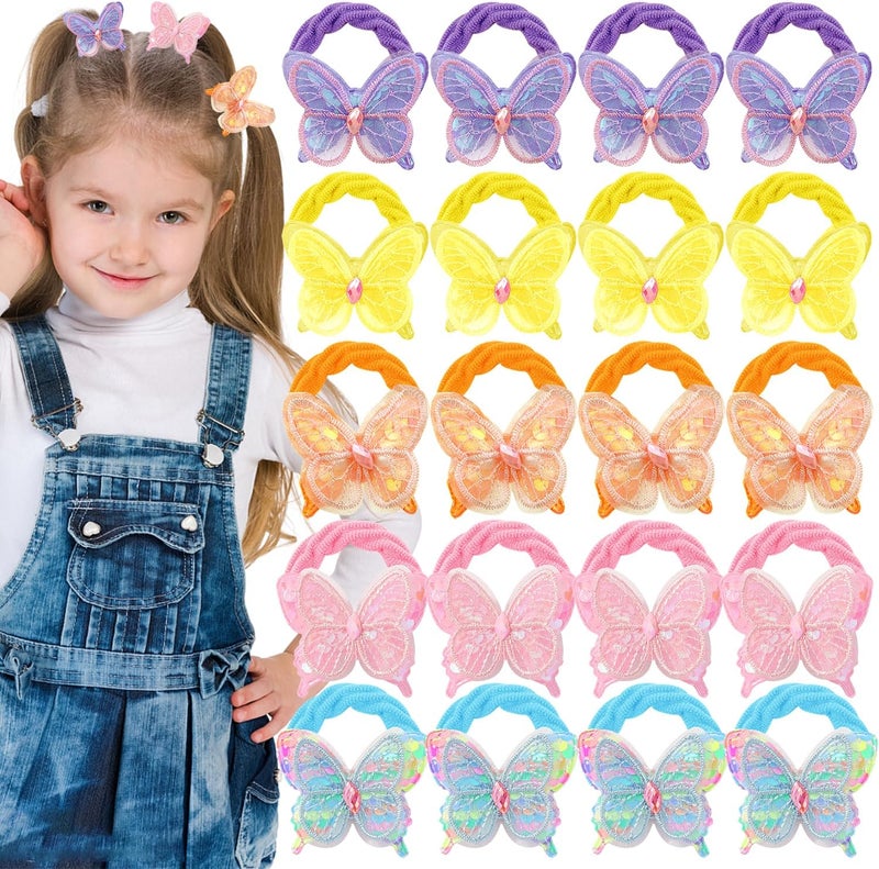 20PCS Hair Bows for GirlsSoft Seamless Butterfly Toddler Elastic Hair Bands Ponytail Holder for Girls Women Hair No Damage Accessories