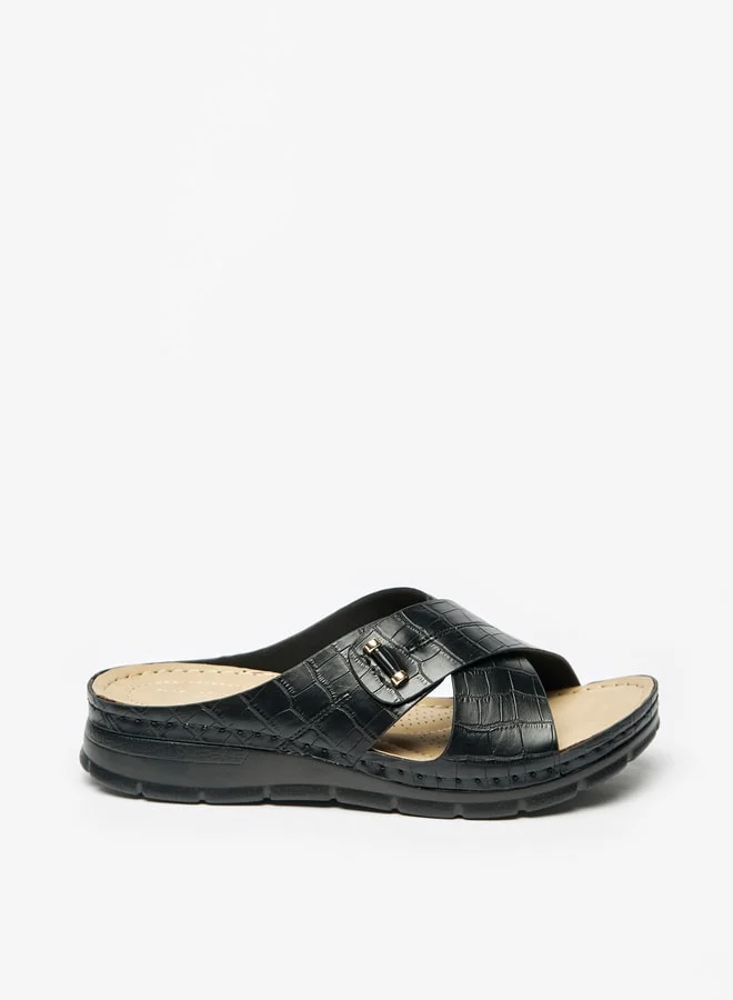Flora Bella By Shoexpress Women Textured Slip-On Cross Strap Sandals