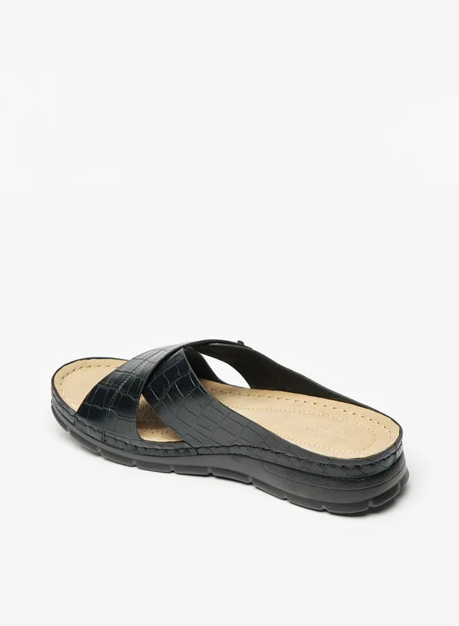 Flora Bella By Shoexpress Women Textured Slip-On Cross Strap Sandals