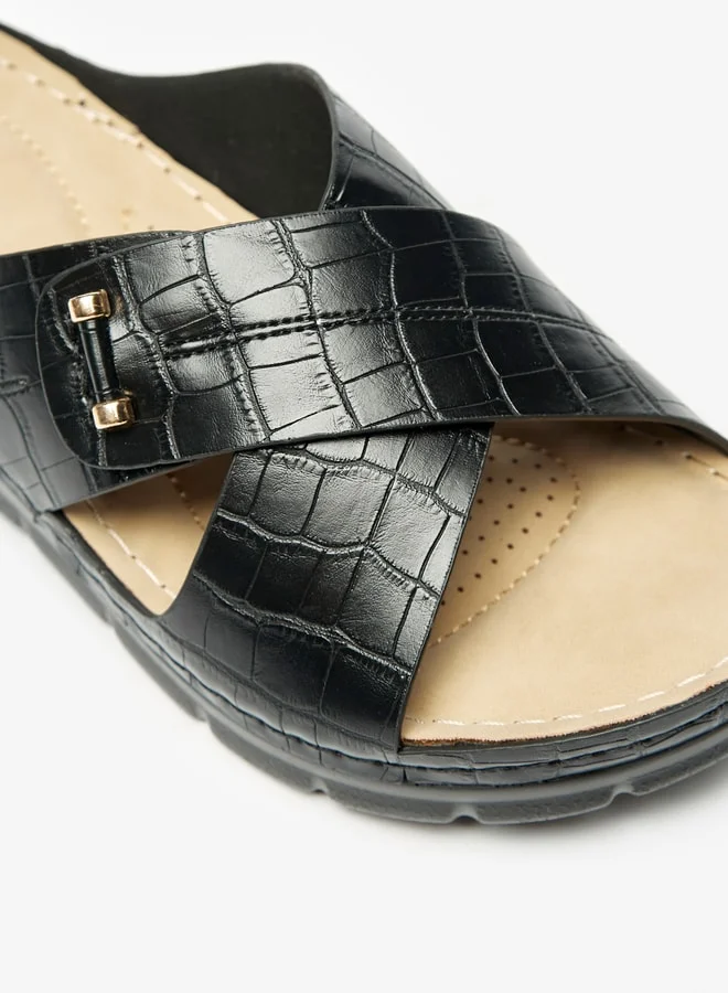 Flora Bella By Shoexpress Women Textured Slip-On Cross Strap Sandals