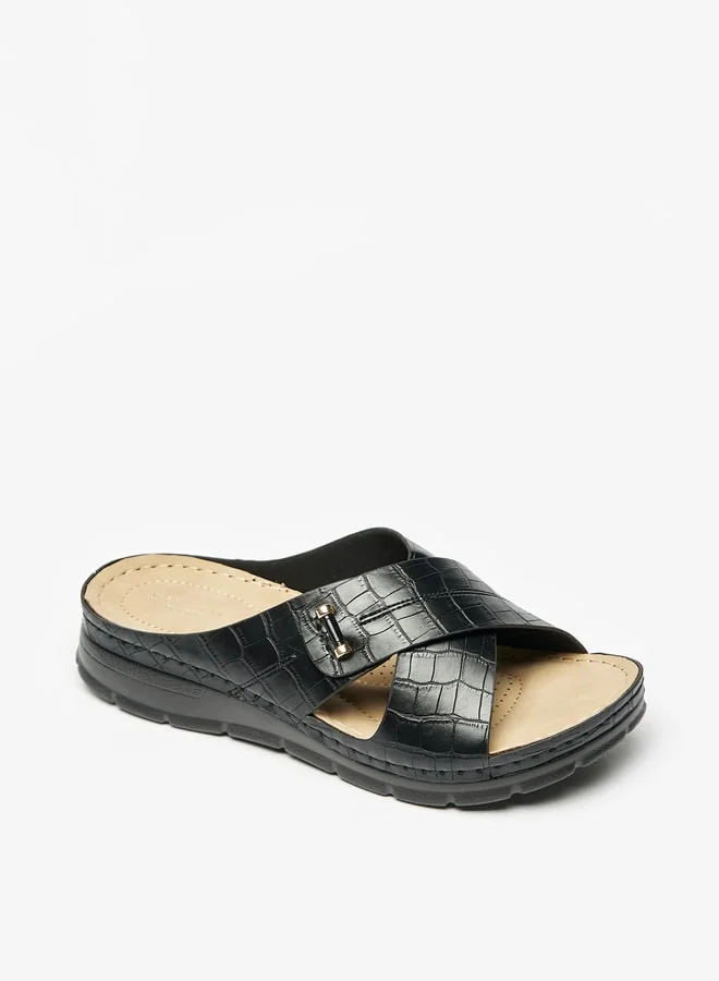 Flora Bella By Shoexpress Women Textured Slip-On Cross Strap Sandals