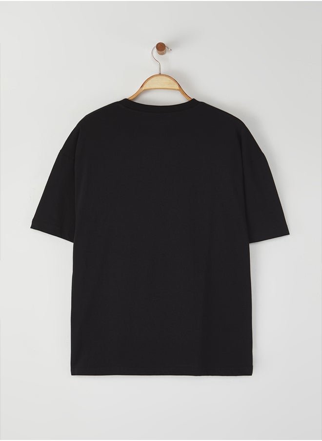 trendyol Black Oversize/Wide Cut Printed Thick 100% Cotton T-shirt  - Image 3