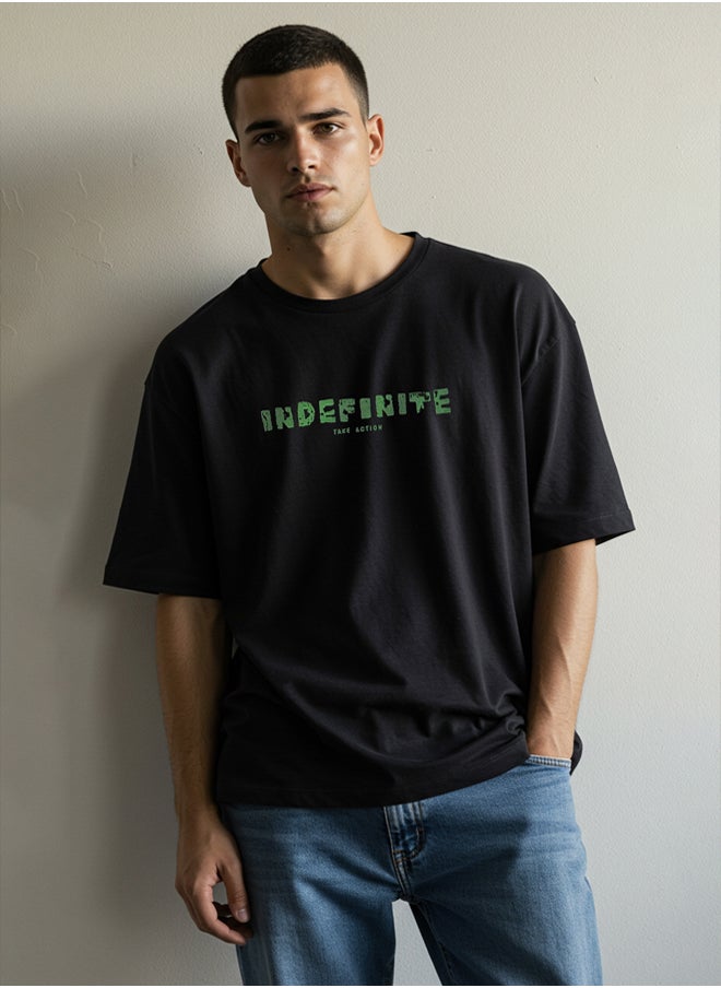 trendyol Black Oversize/Wide Cut Printed Thick 100% Cotton T-shirt  - Image 1