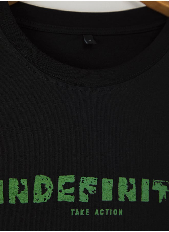 trendyol Black Oversize/Wide Cut Printed Thick 100% Cotton T-shirt  - Image 4
