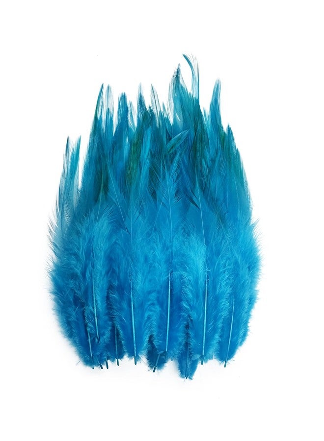 Happy Feather 100PCS Saddle Hackle Rooster Feather for Crafts, 5-7 inch Natural Pheasant Neck Feathers DIY Pendant Earrings Dream Catcher-Dark Lake Blue - Image 1