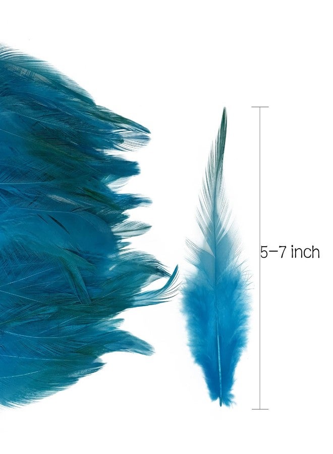 Happy Feather 100PCS Saddle Hackle Rooster Feather for Crafts, 5-7 inch Natural Pheasant Neck Feathers DIY Pendant Earrings Dream Catcher-Dark Lake Blue - Image 3