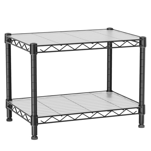 Golpart Small 2 Tier Shelves Storage Wire Shelving Unit Metal Shelf Adjustable Organizers Storage Shelving for Bathroom Laundry Room Kitchen Pantry12D x 18W x 122H Black - Image 1